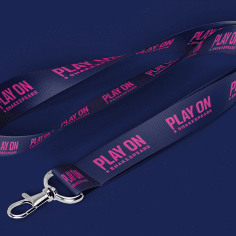 Play On Shakespeare blue and pink lanyard