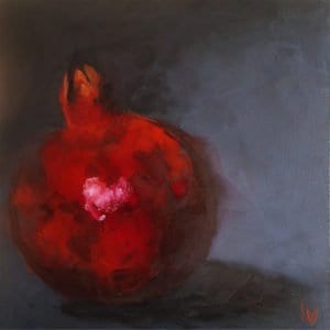 Lisa's oil painting of a pomegranate fruit.
