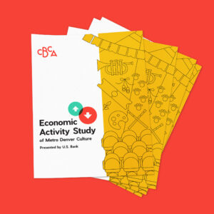 Cover of the "Economic Activity Study of Metro Denver Culture" report, presented by U.S. Bank, featuring illustrations of cultural elements such as musical instruments, theatre seats, and paint palettes.